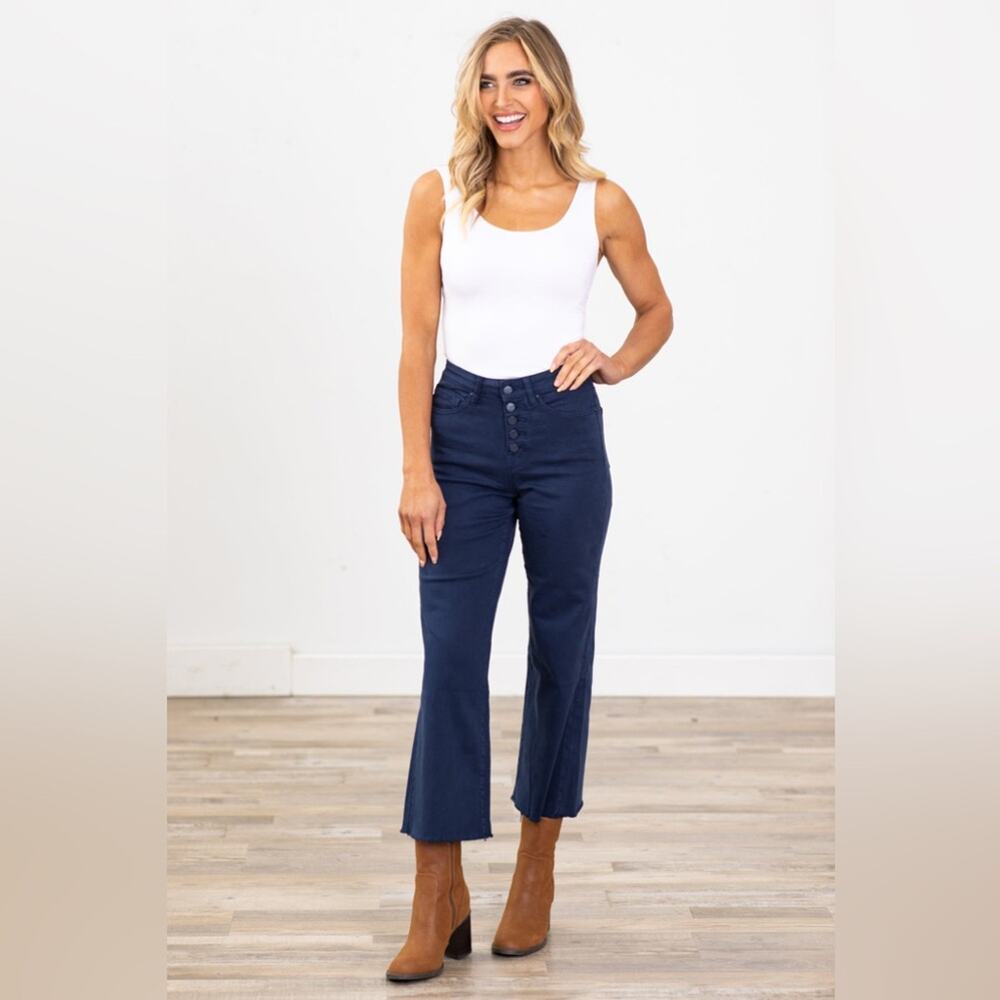 Mica Denim High Rise Cropped Wide Leg Jeans Stetch Navy Size 30